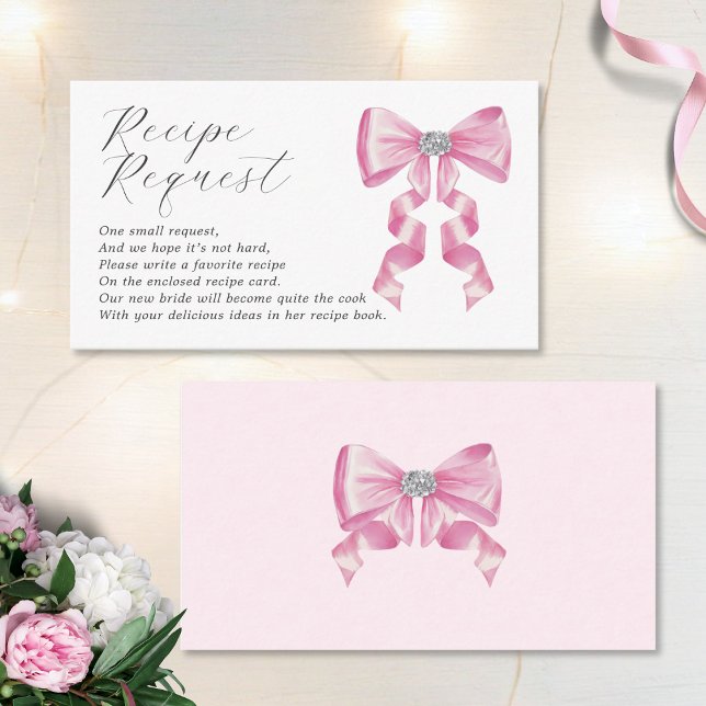 Recipe Request Pink Bow Glam Bridal Shower Enclosure Card (Creator Uploaded)