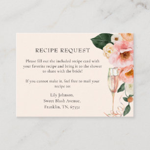 Recipe Request Pink Floral Champagne Enclosure Card