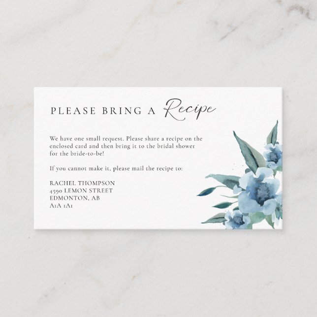 Recipe Request Something Blue Bridal Shower Enclosure Card (Front)