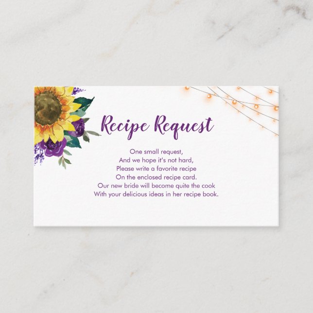 Recipe Request Sunflower Purple Rose Enclosure Card (Front)