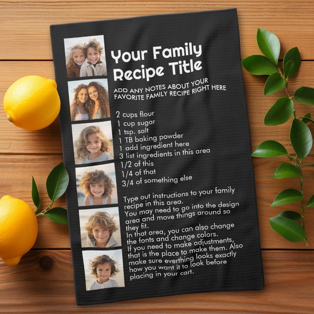 Recipe Template for Family Recipe and Photos Tea Towel (Custom Kitchen Towel with Photo Collage and Family Recipe)