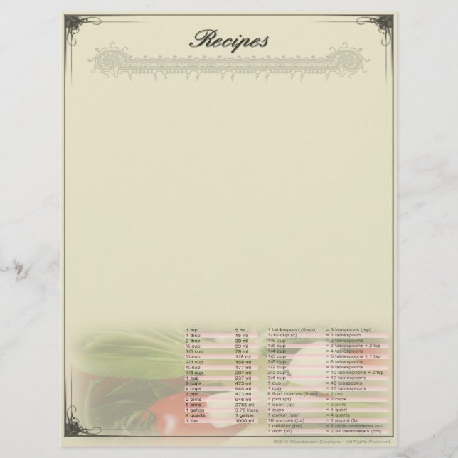 Recipe Unruled Letterhead w/ Conversions (Front)