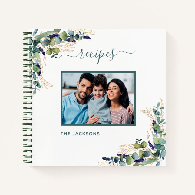 Recipes eucalyptus greenery white photo notebook (Front)