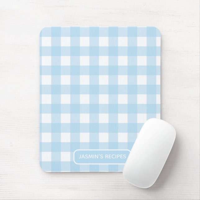Recipes | Gingham Pattern Light blue and White Mouse Pad (With Mouse)