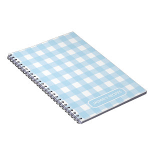 Recipes Gingham Pattern Light blue and White Notebook