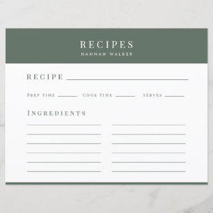 Recipes Minimal Elegant Forest Green Recipe Card