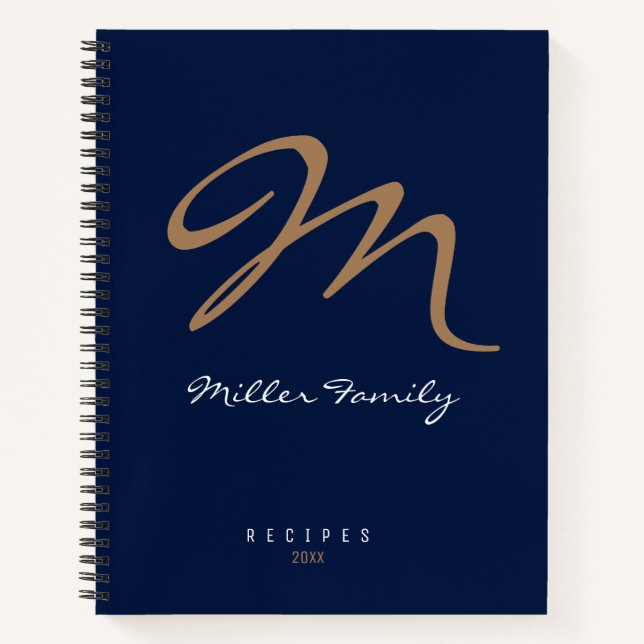 Recipes Monogrammed dark blue Notebook (Front)