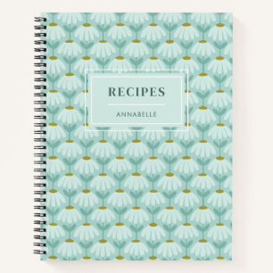 'Recipes' Name Monogram Teal Blue Vintage Floral Notebook