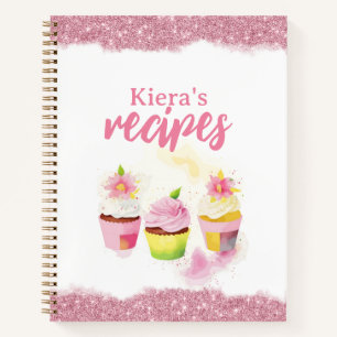 Recipes Pink Glitter Cupcake Personalised Notebook