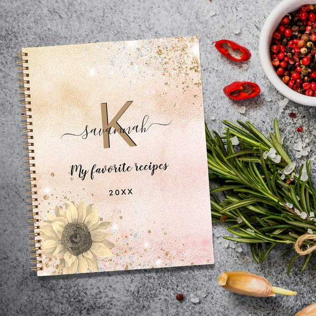 Recipes rose gold sunflower monogram notebook (Creator Uploaded)