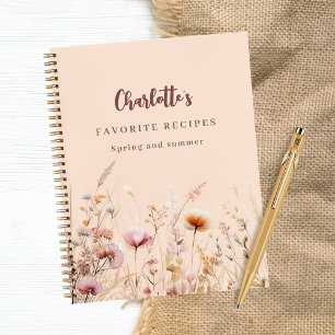 Recipes wildflowers pink peach name notebook