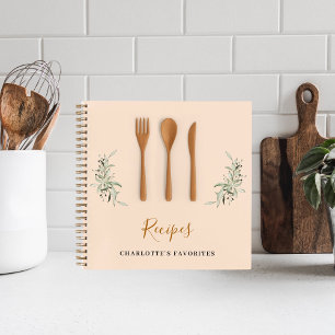 Recipes wooden kitchen utensils greenery cookbook notebook