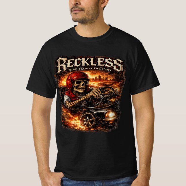 Reckless Biker Skull Men's Graphic T-Shirt (Front)