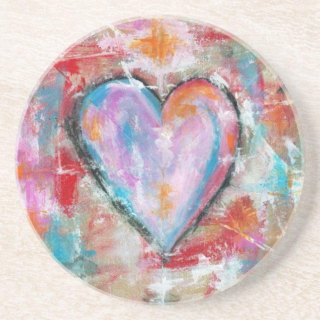 Reckless Heart Abstract Art Painting Pink Red Blue Coaster (Front)