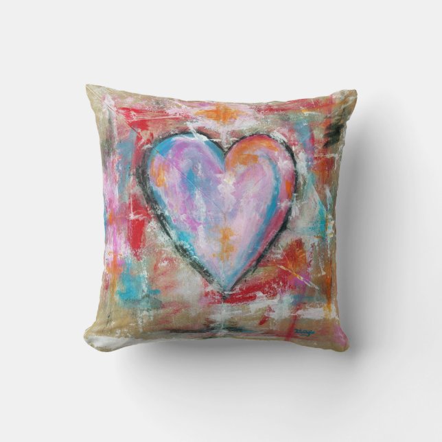Reckless Heart Abstract Art Painting Pink Red Blue Cushion (Front)