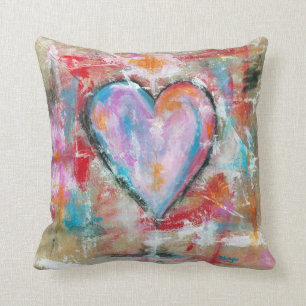 Reckless Heart Abstract Art Painting Pink Red Blue Cushion