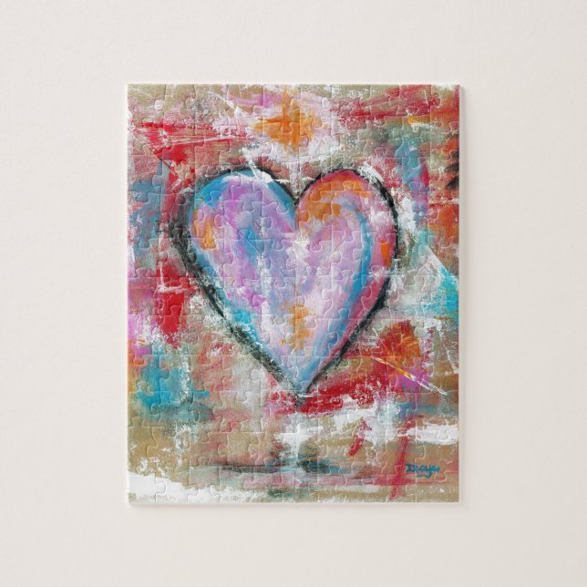 Reckless Heart Abstract Art Painting Pink Red Blue Jigsaw Puzzle (Vertical)