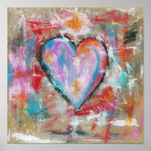 Reckless Heart Abstract Art Painting Pink Red Blue Poster
