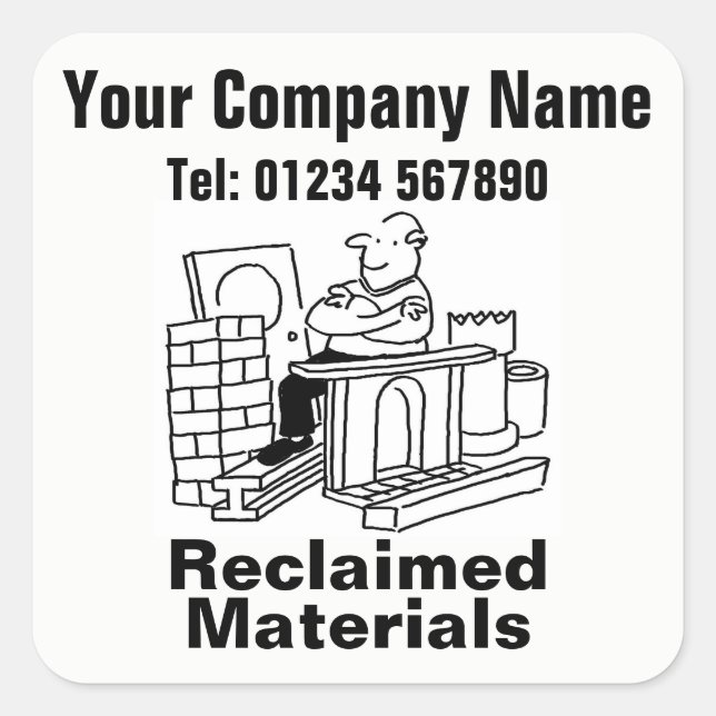 Reclaimed Materials Cartoon. Business Promotion Square Sticker (Front)