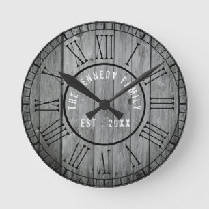 Reclaimed Wood Farmhouse Black Roman Numerals Round Clock