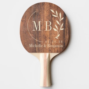 Reclaimed Wood Leaf Wedding Monogram Ping Pong Paddle