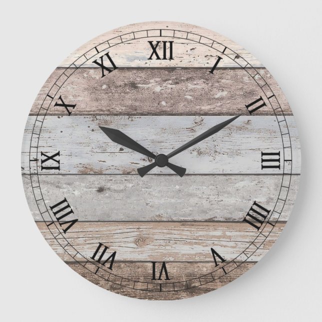 Reclaimed Wood Look Trendy Large Clock (Front)