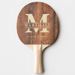 Reclaimed Wood Monogram & Name Overlay Ping Pong Paddle