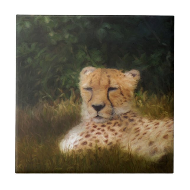 Reclining Cheetah at Fossil Rim Wildlife Centre Ceramic Tile (Front)