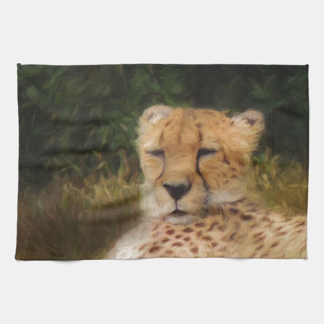 Reclining Cheetah at Fossil Rim Wildlife Centre Tea Towel (Horizontal)