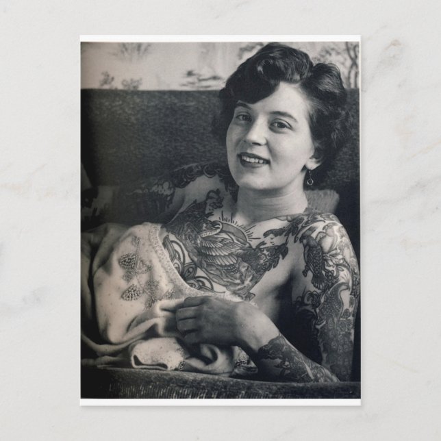 Reclining Tattooed Lady Postcard (Front)