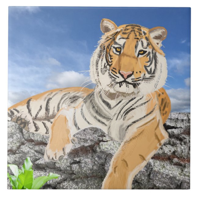 Reclining Tiger  Ceramic Tile (Front)