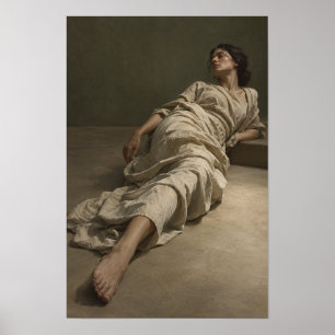 Reclining Woman in Flowing Neutral Dress Figurativ Poster