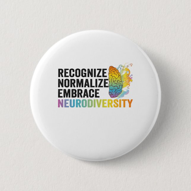Recognise Normalise Embrace Neurodiversity ADHD 6 Cm Round Badge (Front)