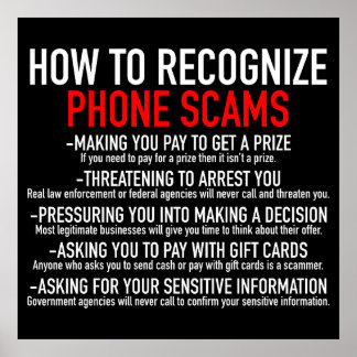 Recognise Phone Scams - Scam Prevention List Poster
