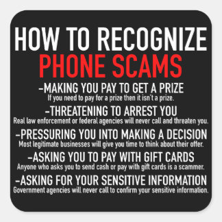 Recognise Phone Scams - Scam Prevention List Square Sticker