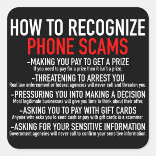 Recognize Phone Scams - Scam Prevention List Square Sticker