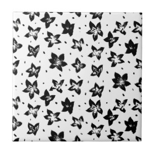 Reconstructed Floral Pattern - Achromatic Goth Ceramic Tile