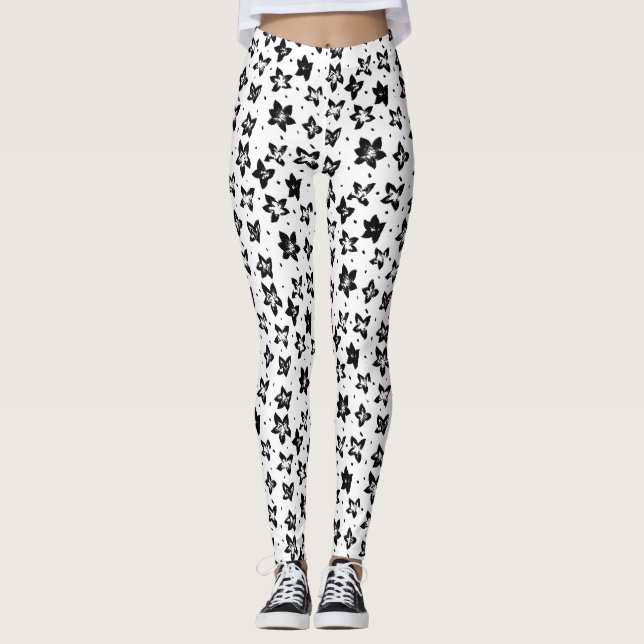 Reconstructed Floral Pattern - Achromatic Goth Leggings (Front)