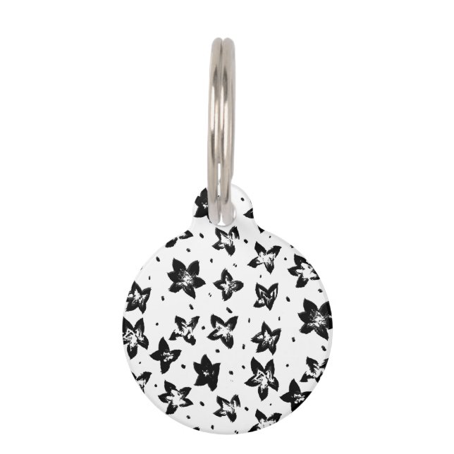 Reconstructed Floral Pattern - Achromatic Goth Pet Tag (Front)