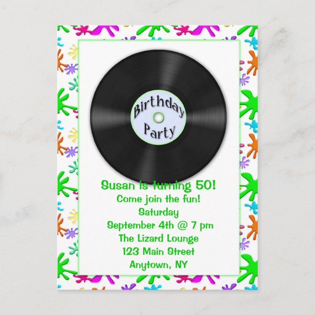 Record Birthday Party Invitation Postcard (Front)
