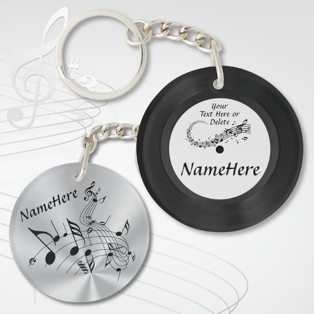 Record Keychain, Personalised Gifts for Musicians Key Ring (Gifts for music lovers. Musical Notes gifts. Personalised music gifts. Cheap music themed gifts. )