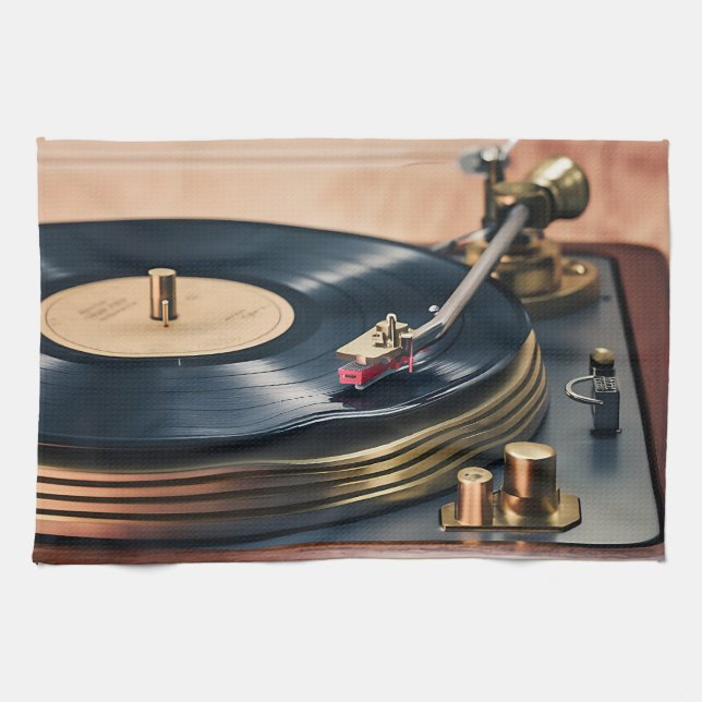 Record Player in Action Tea Towel (Horizontal)