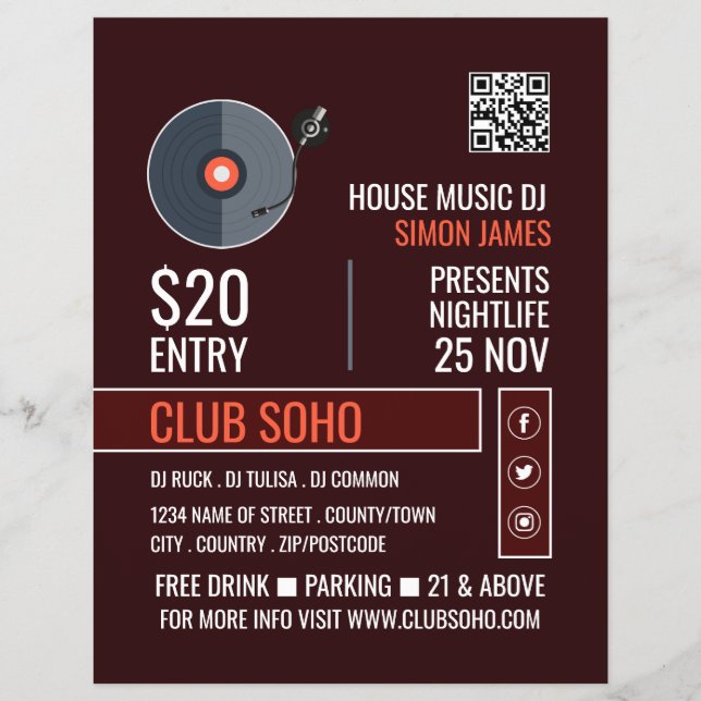 Record Player Logo, Professional DJ Advertising Flyer (Front)