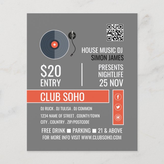 Record Player Logo, Professional DJ Advertising Flyer (Front)