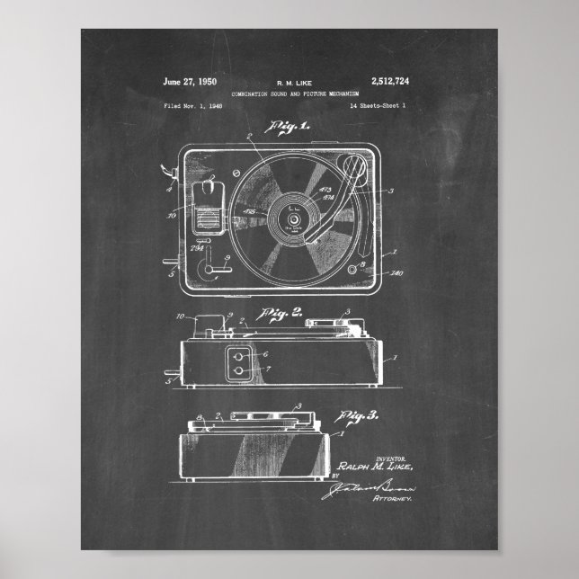 Record Player Patent - Chalkboard Poster (Front)