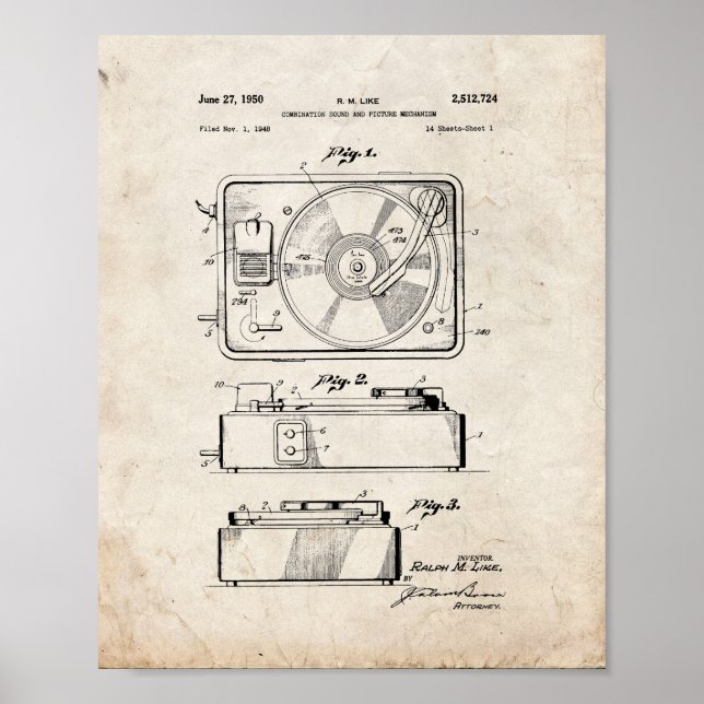 Record Player Patent - Old Look Poster (Front)