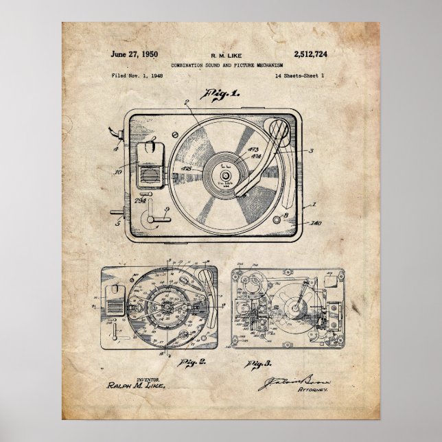 Record Player Patent Poster (Front)