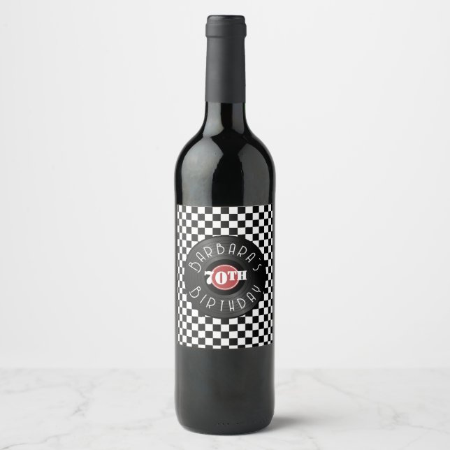 Record Player Rock N Roll Themed Birthday Party Wine Label (Front)