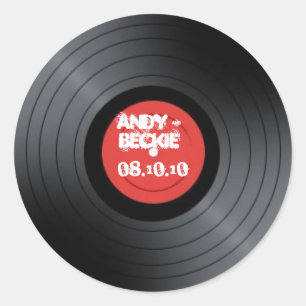 Record, Rock n Roll wedding. Classic Round Sticker