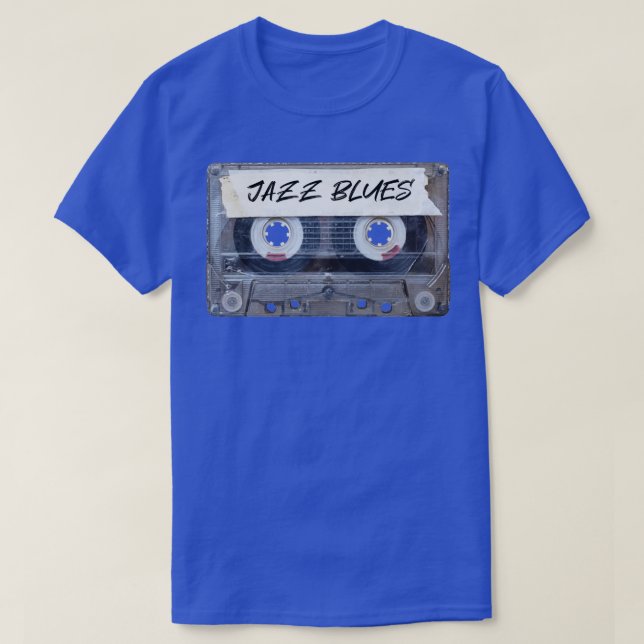 Recorded Music Genre Cassette Old School Jazz Blue T-Shirt (Design Front)
